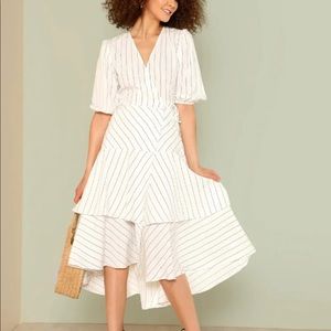 Lantern Sleeve Layered Pinstripe Dress